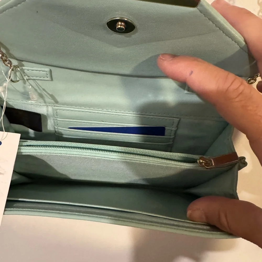 Apt 9 RFID Crossbody Wallet Mint Envelope Clutch NWT Woven Flap - Picture 5 of 6